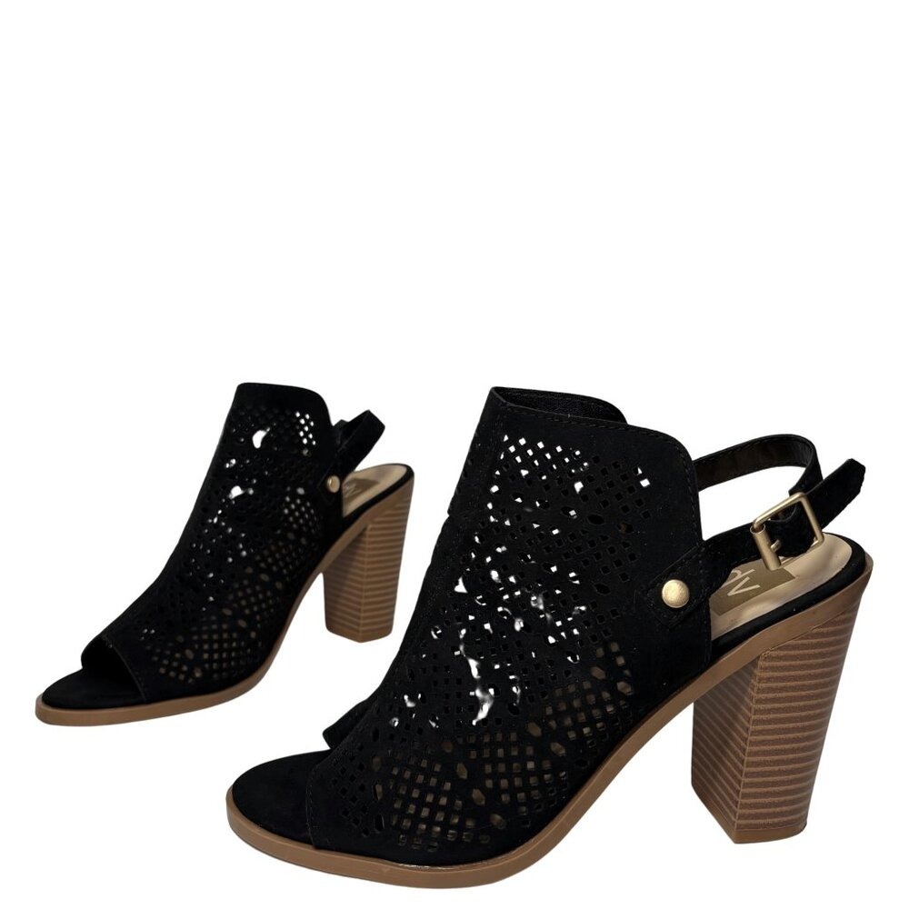 DV Dolce Vita Womens Laser Cut Slingback Peep Toe Block Heel Sandal Sz 8.5 Black